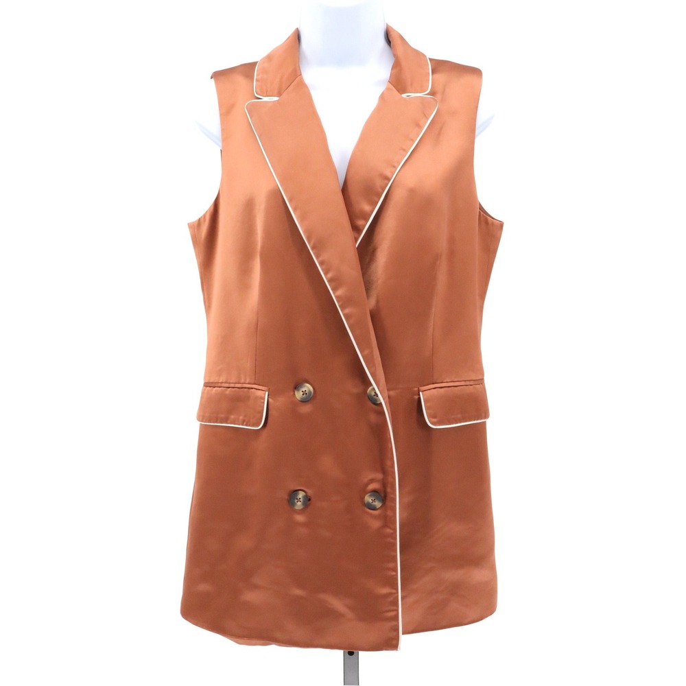 Jason Wu Copper Satin Double Breasted Sleeveless Vest Blazer Tailored M - Picture 2 of 10
